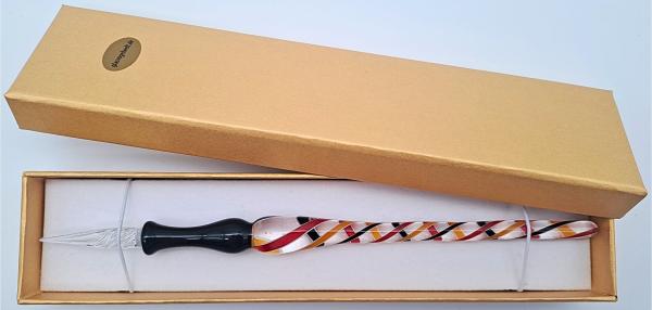 Tintenschreiber (transp./schwarz-gelb-rot-weiße Streifen)